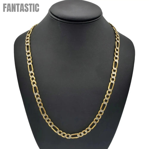 14K Gold- Hollow Figaro Diamond Cut (Pave) Chain