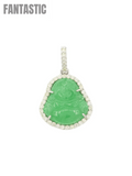 14K White Gold Diamond Buddha Pendant with Green Jade #25727