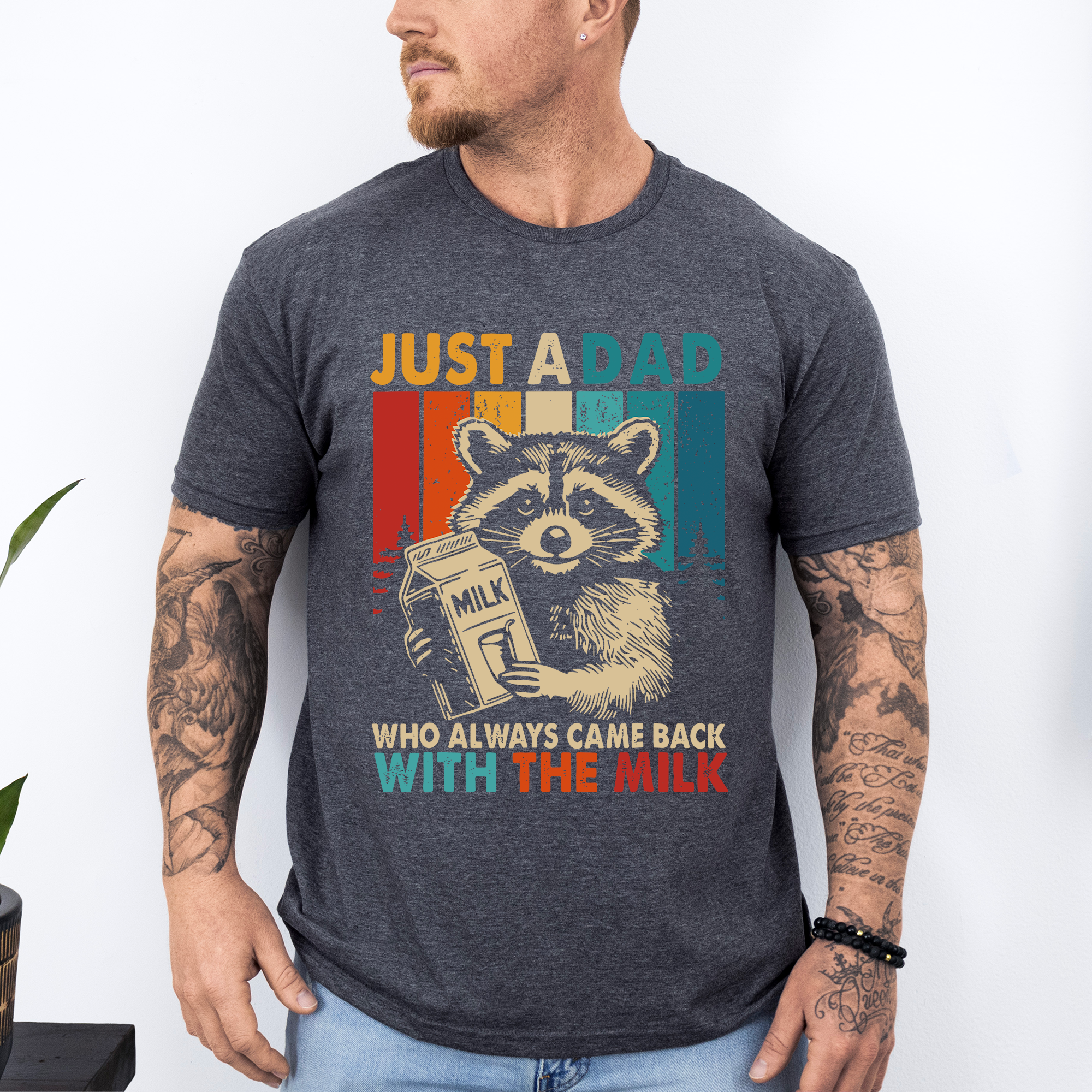 Just A Dad Who Always Came Back With The Milk, Raccoon, Father's Day, Husband, Guy Gift, Brother, Soft Style T-Shirt