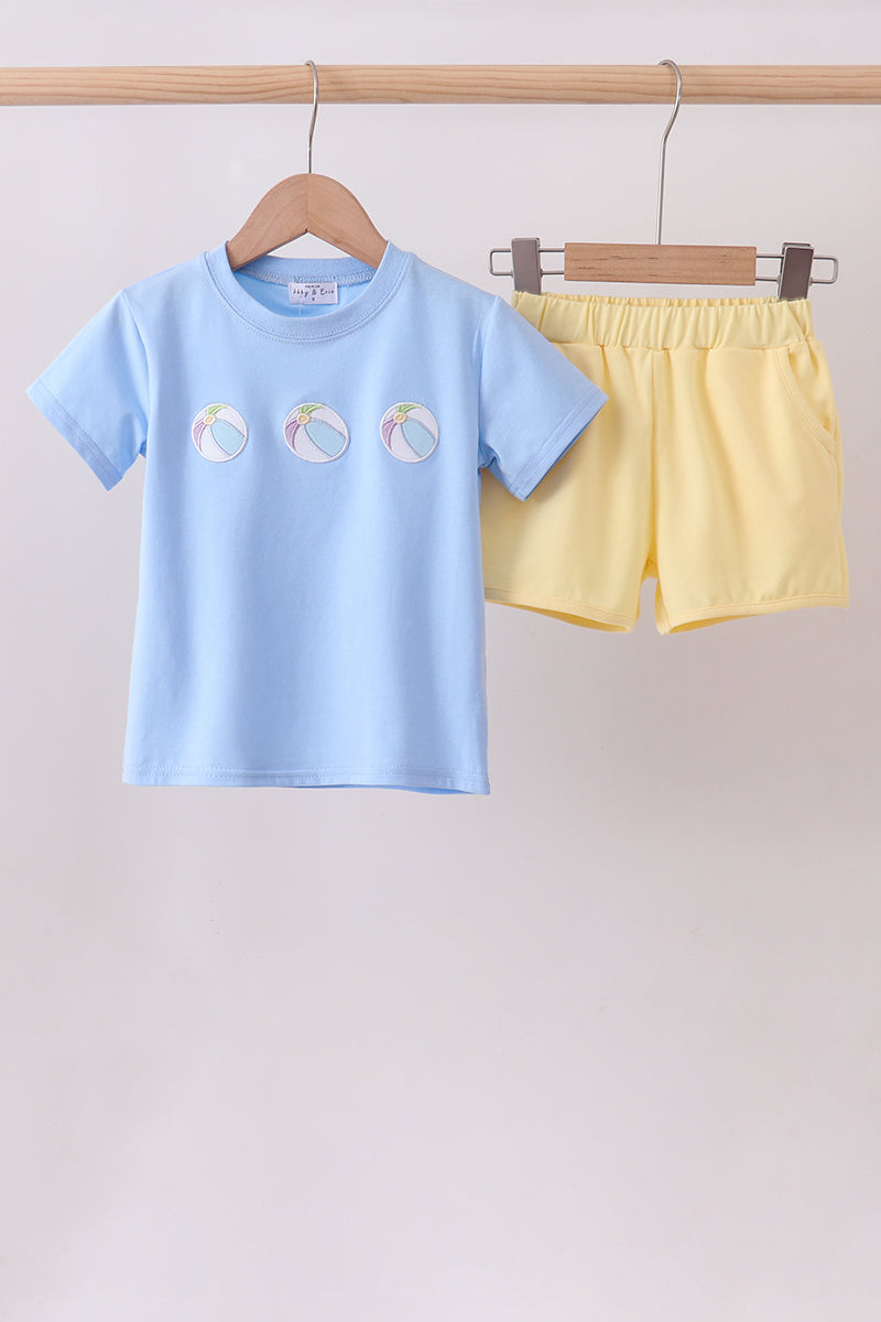 青いボール刺繍ショートパンツセット