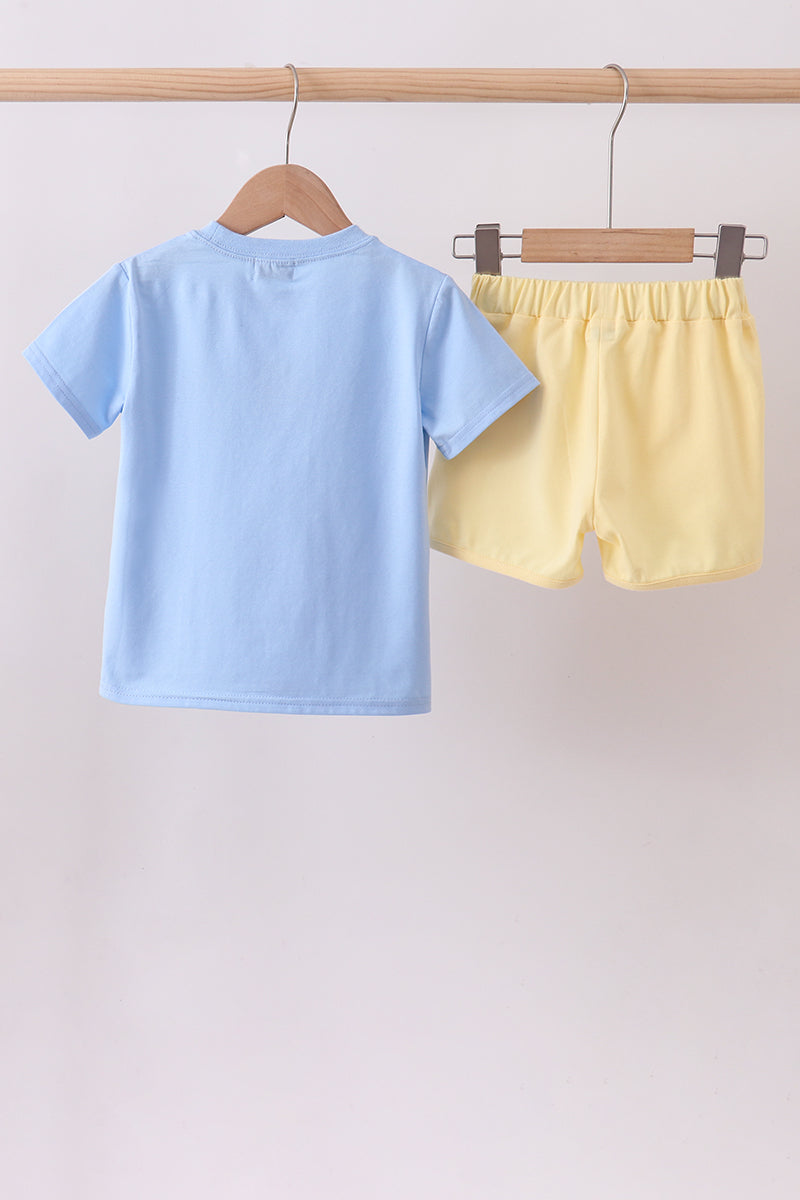 青いボール刺繍ショートパンツセット