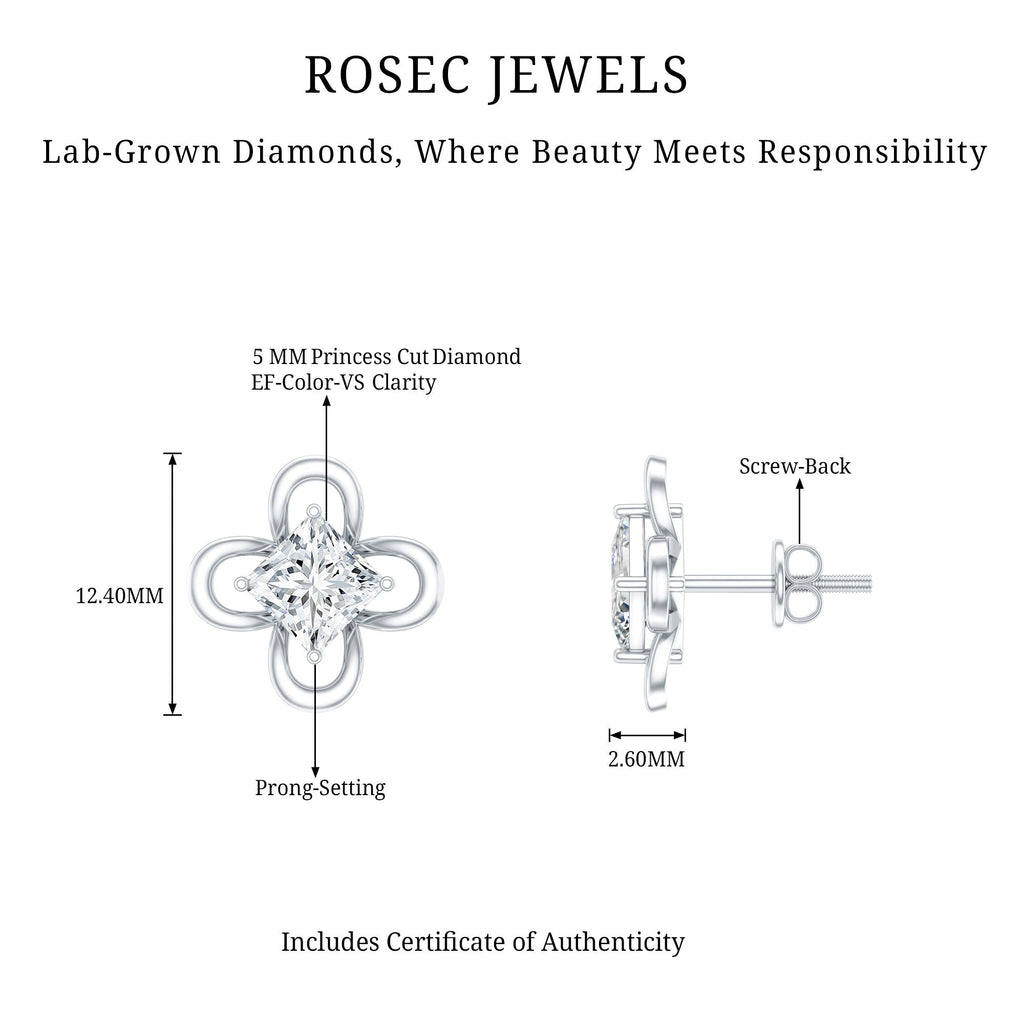 Cute Lab Diamond Flower Stud Earrings