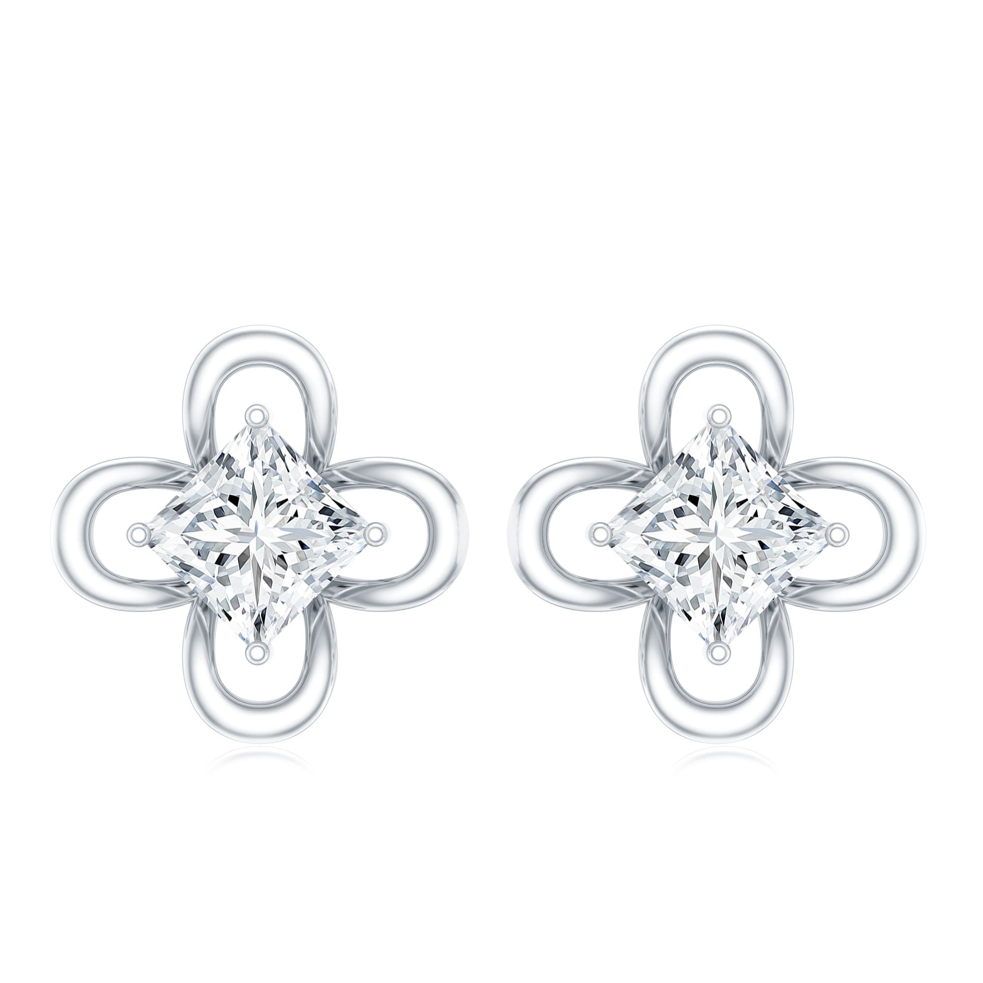 Cute Lab Diamond Flower Stud Earrings