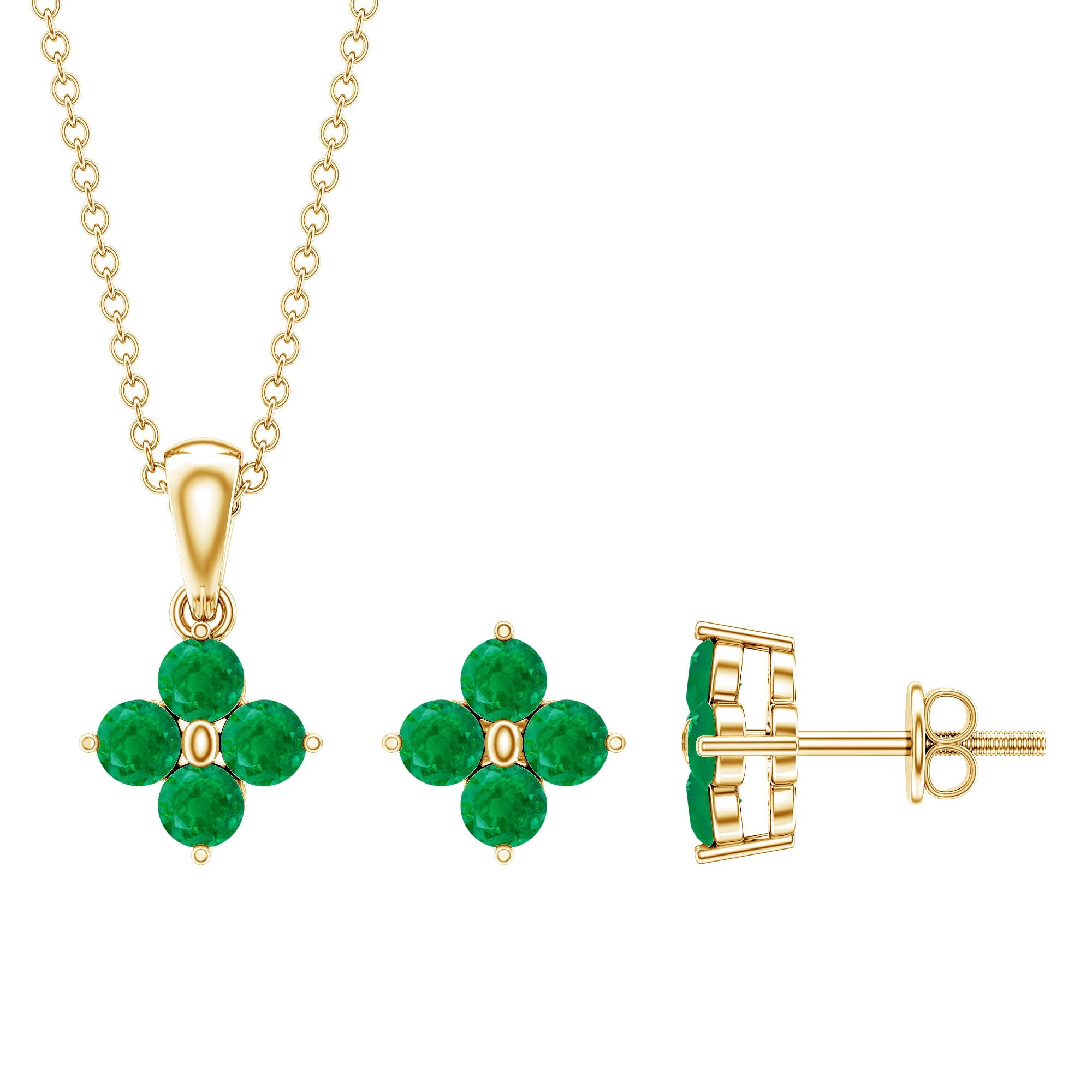 Natural Emerald Clover Jewelry Set for Women