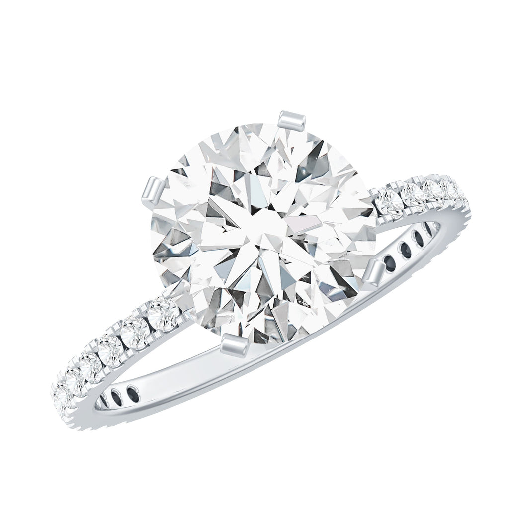 Certified Round Moissanite 4 CT Engagement Ring with Side Stones