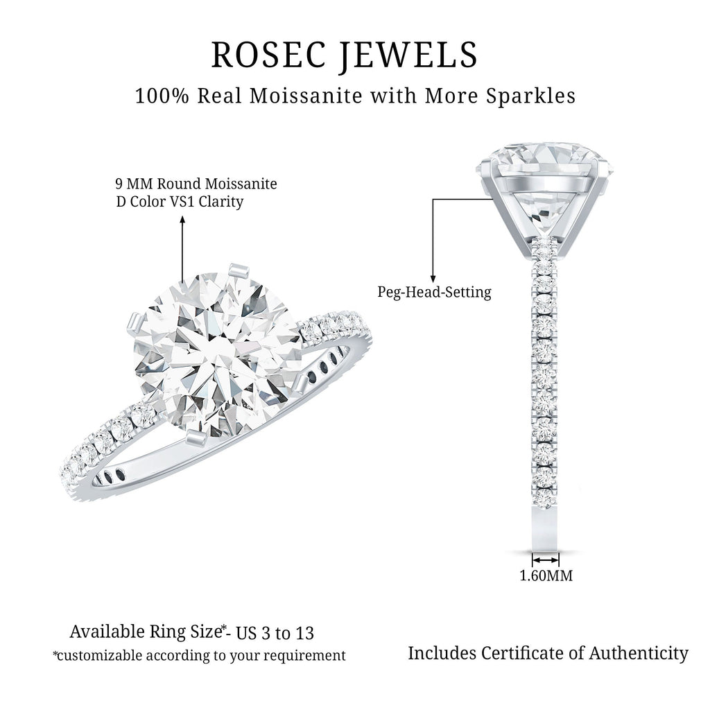 Certified Round Moissanite 4 CT Engagement Ring with Side Stones