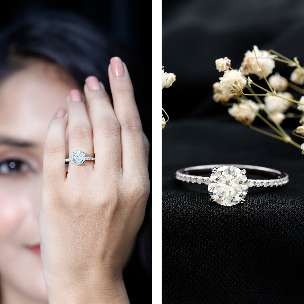 Certified Round Moissanite 4 CT Engagement Ring with Side Stones