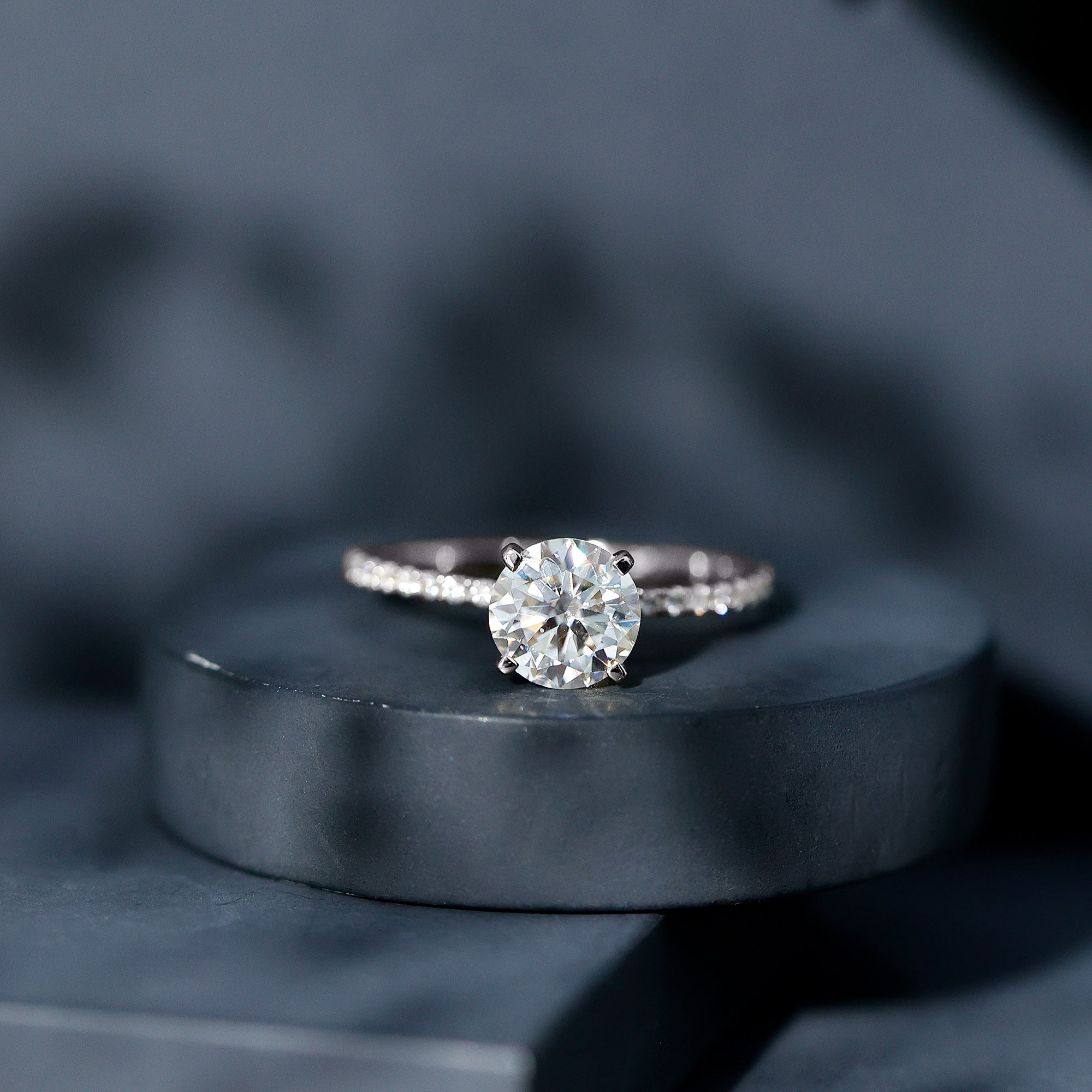 Certified Round Moissanite 4 CT Engagement Ring with Side Stones