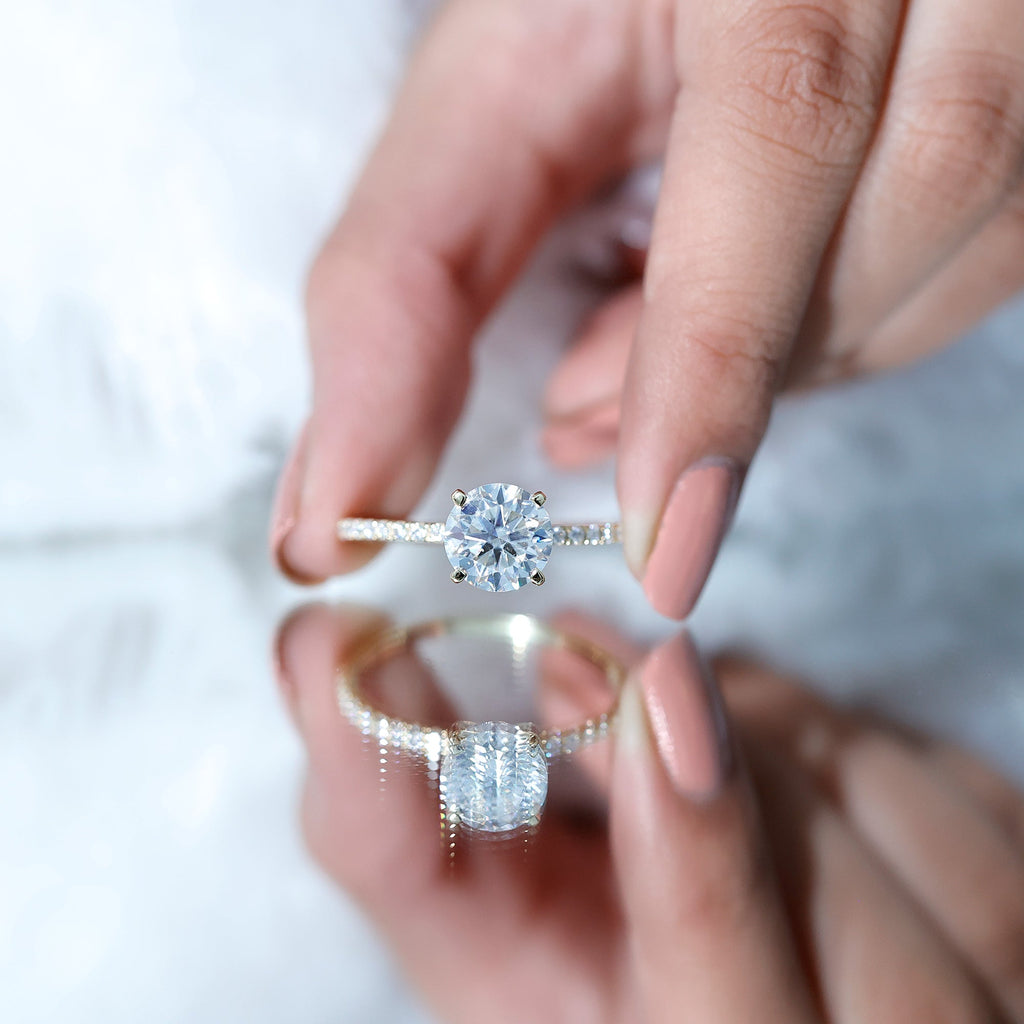 Certified Round Moissanite 4 CT Engagement Ring with Side Stones