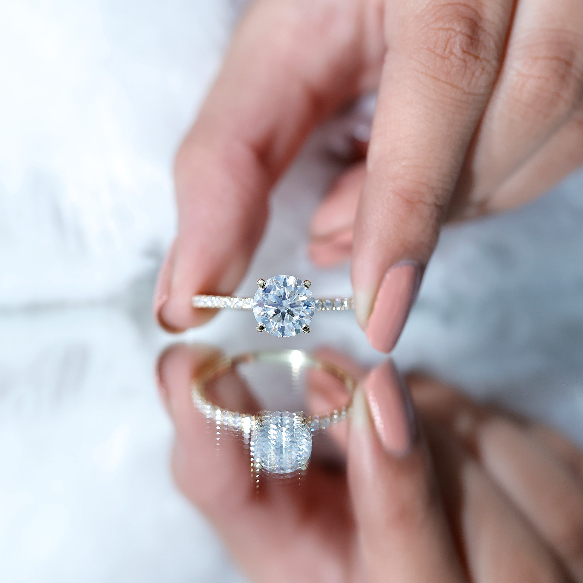 Certified Round Moissanite 4 CT Engagement Ring with Side Stones