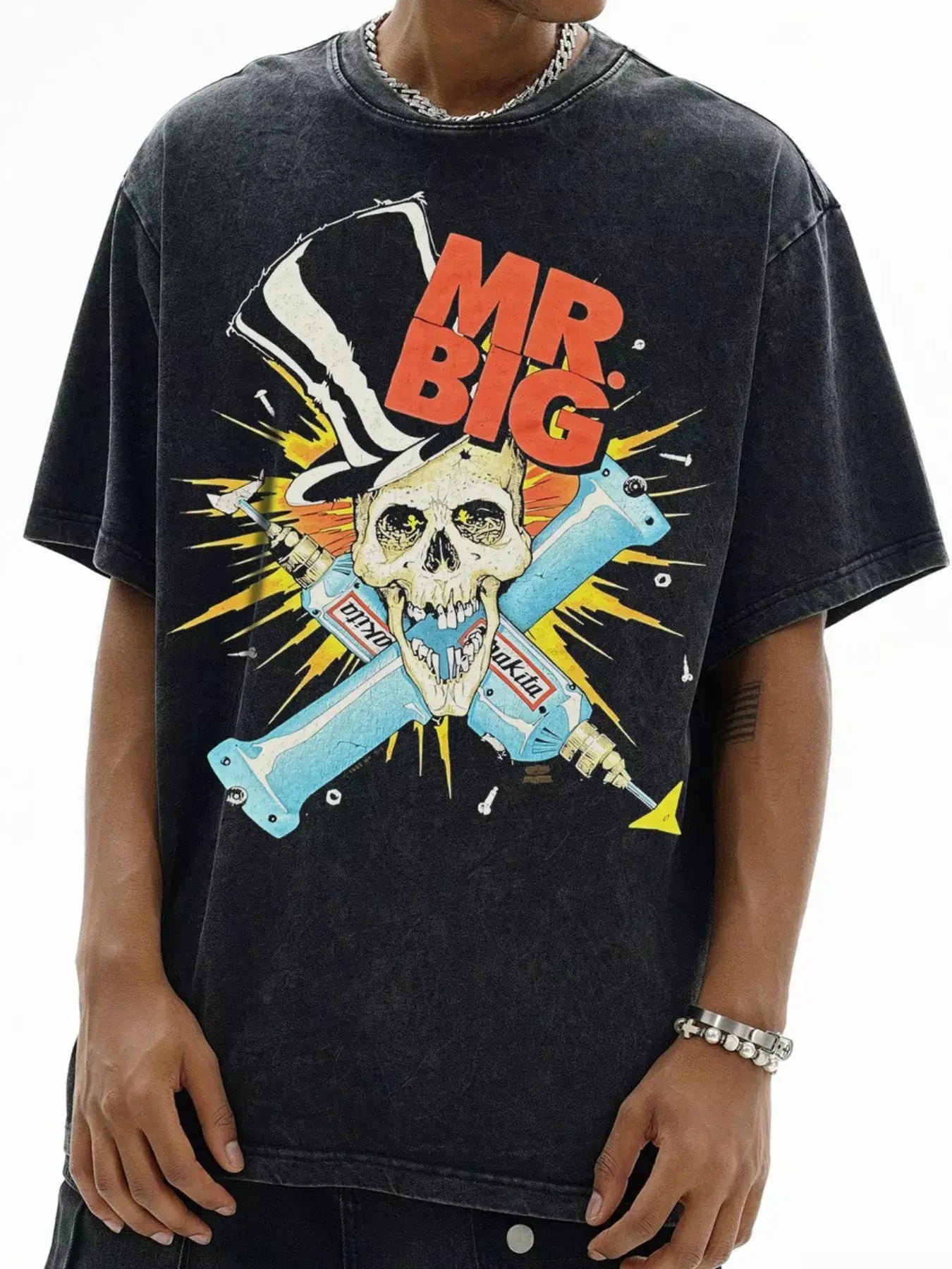 メンズ Mr. Big スカルグラフィック ヴィンテージウォッシュTシャツ