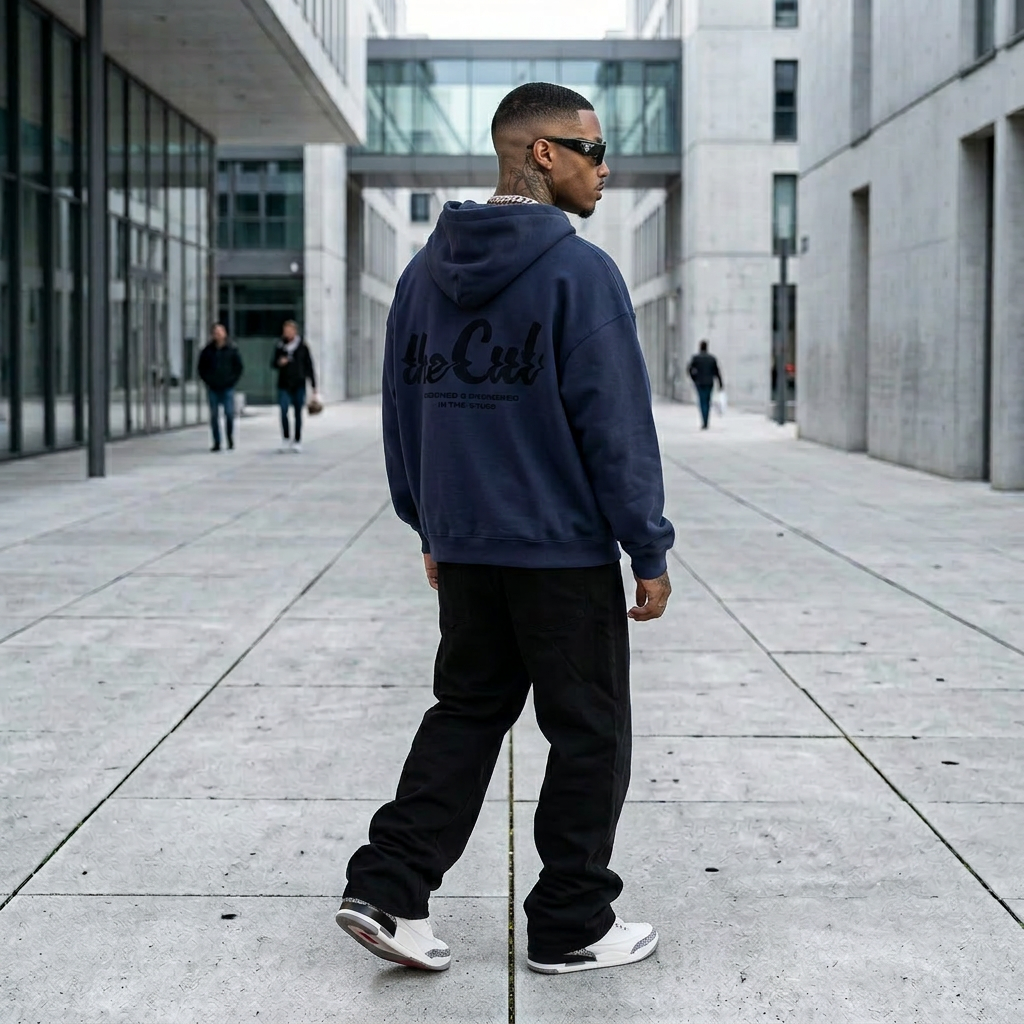 theCut Glitch Wave Navy Print Hoodie